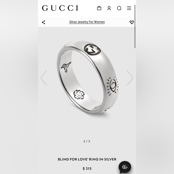 *SOLD*Gucci Silver 'Blind for Love' Ring - Picture 1 of 5
